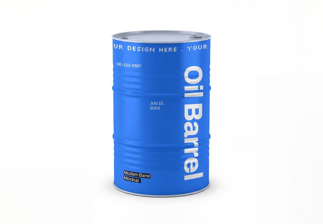 Industrial Oil Barrel Packaging Mockup with Full Wrap Design