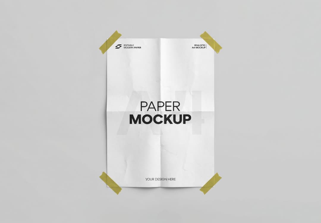 Realistic A4 Paper Poster Mockup with Fold Creases