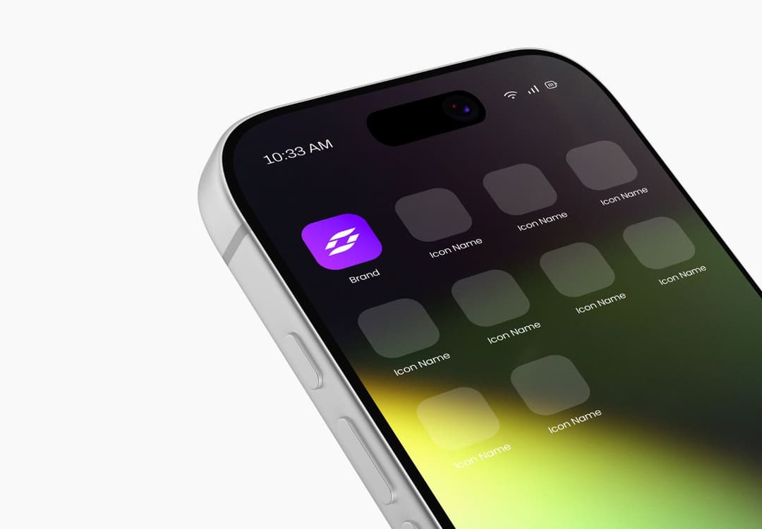 iPhone 17 Pro App Icon Mockup – Angled Home Screen View