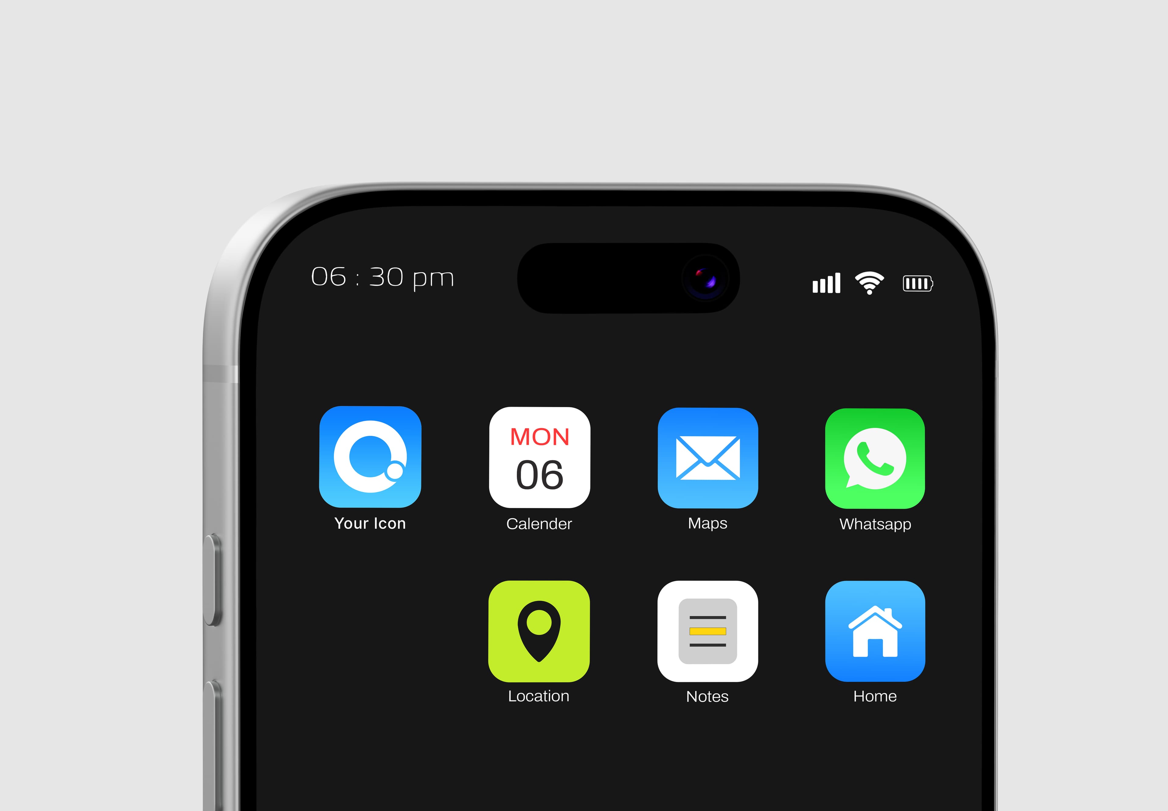 Mobile App Icon Grid Mockup on Smartphone Screen