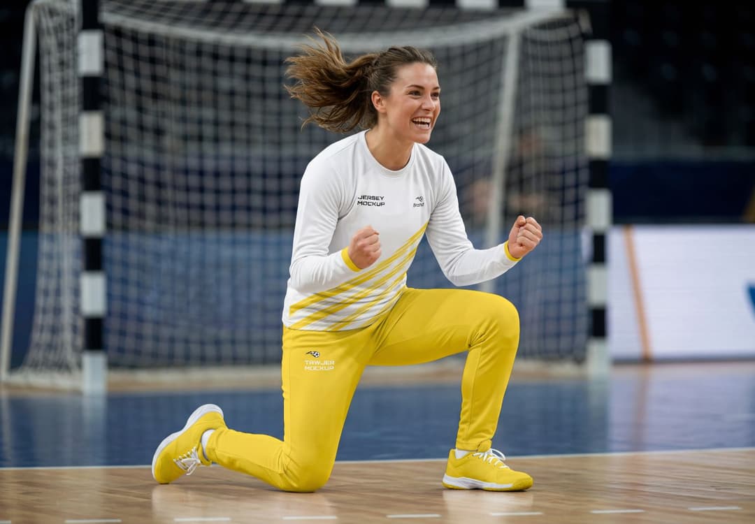 Women’s Sports Jersey Mockup – Indoor Court Action Pose
