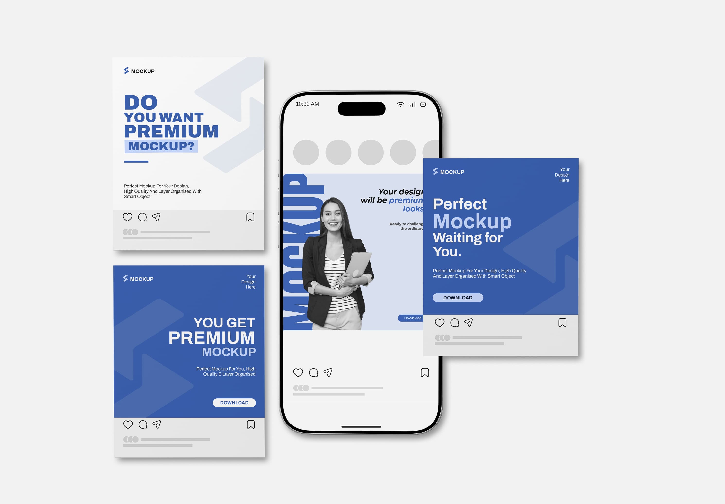 iPhone Screen Mockup with Premium Promo Card Bundle – Layered Social Media Templates