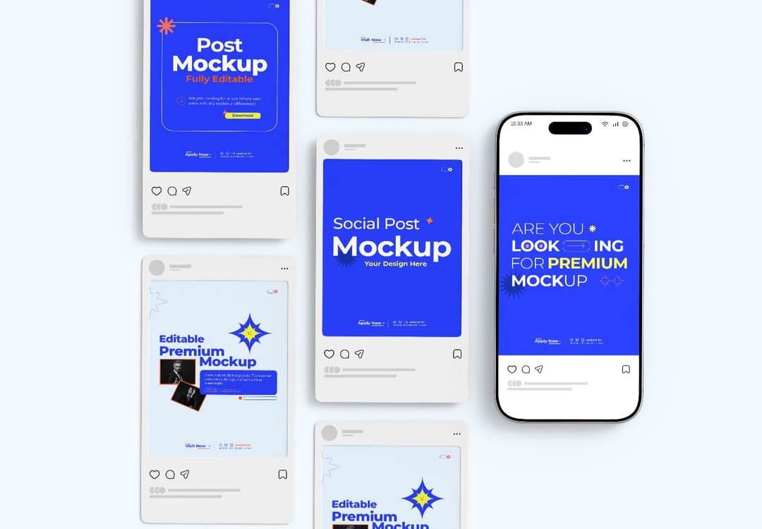 Social Media Post Mockup Grid with Smartphone