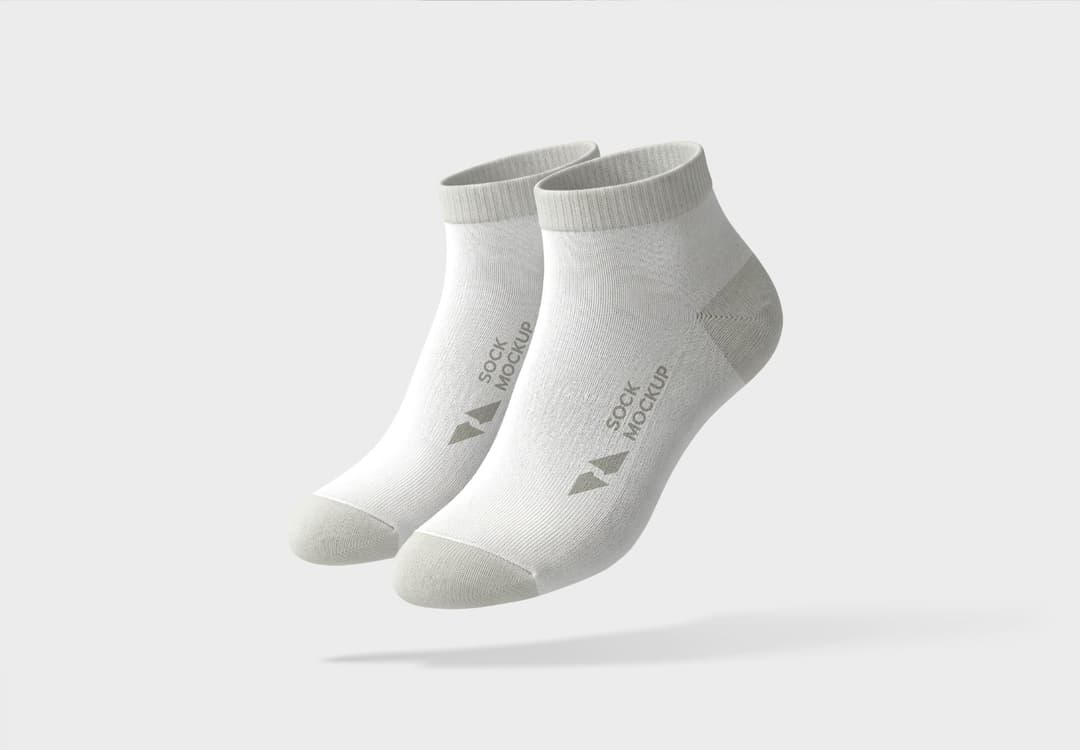 Ankle Socks Mockup – Floating Pair White Gray Accent