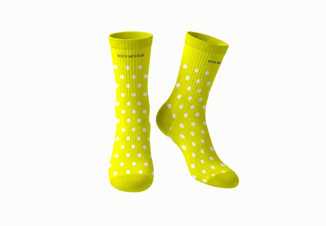 Yellow Polka Dot Socks Mockup – Floating Crew Length Pair
