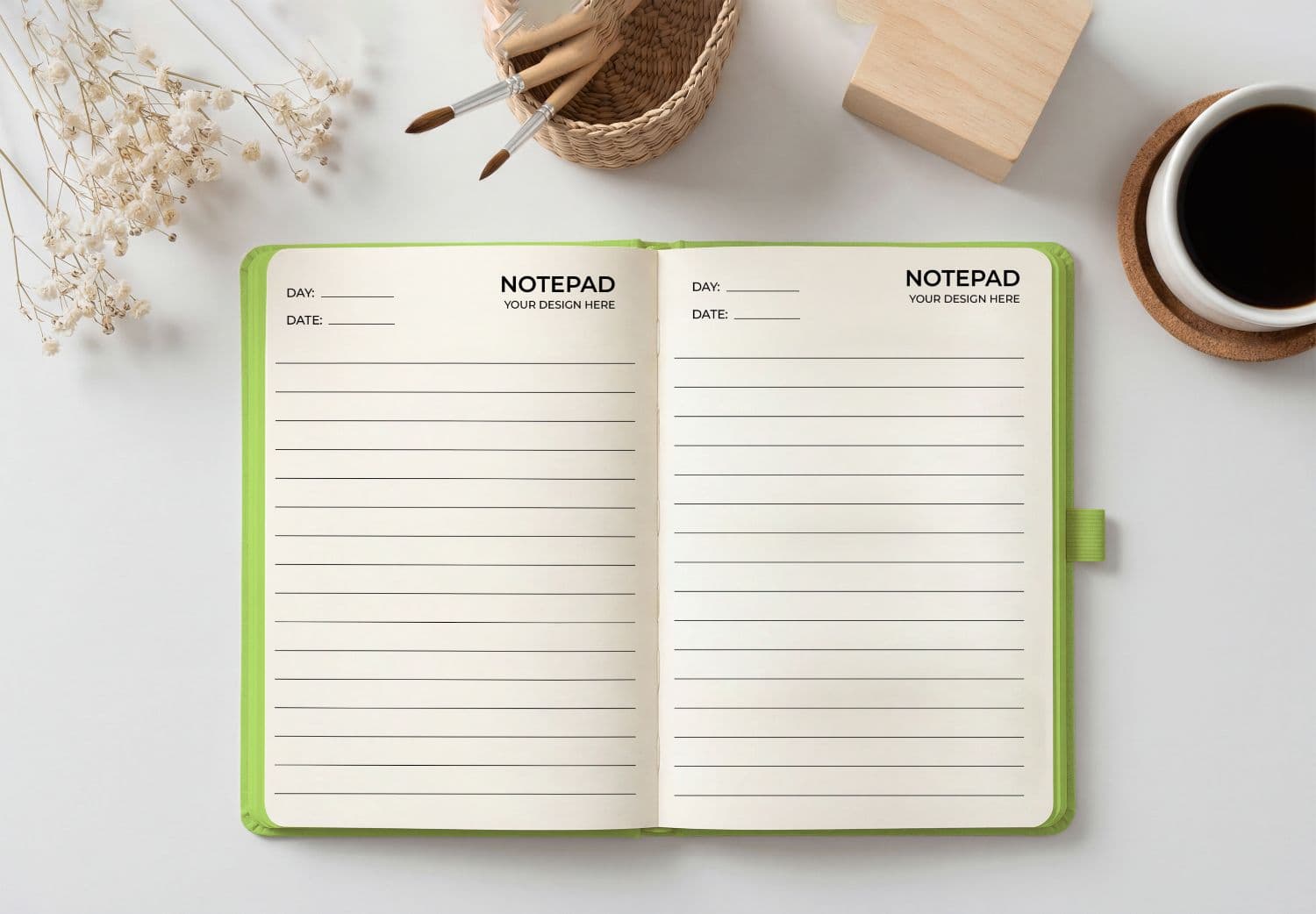 Open Notepad Mockup With Minimal Workspace Scene