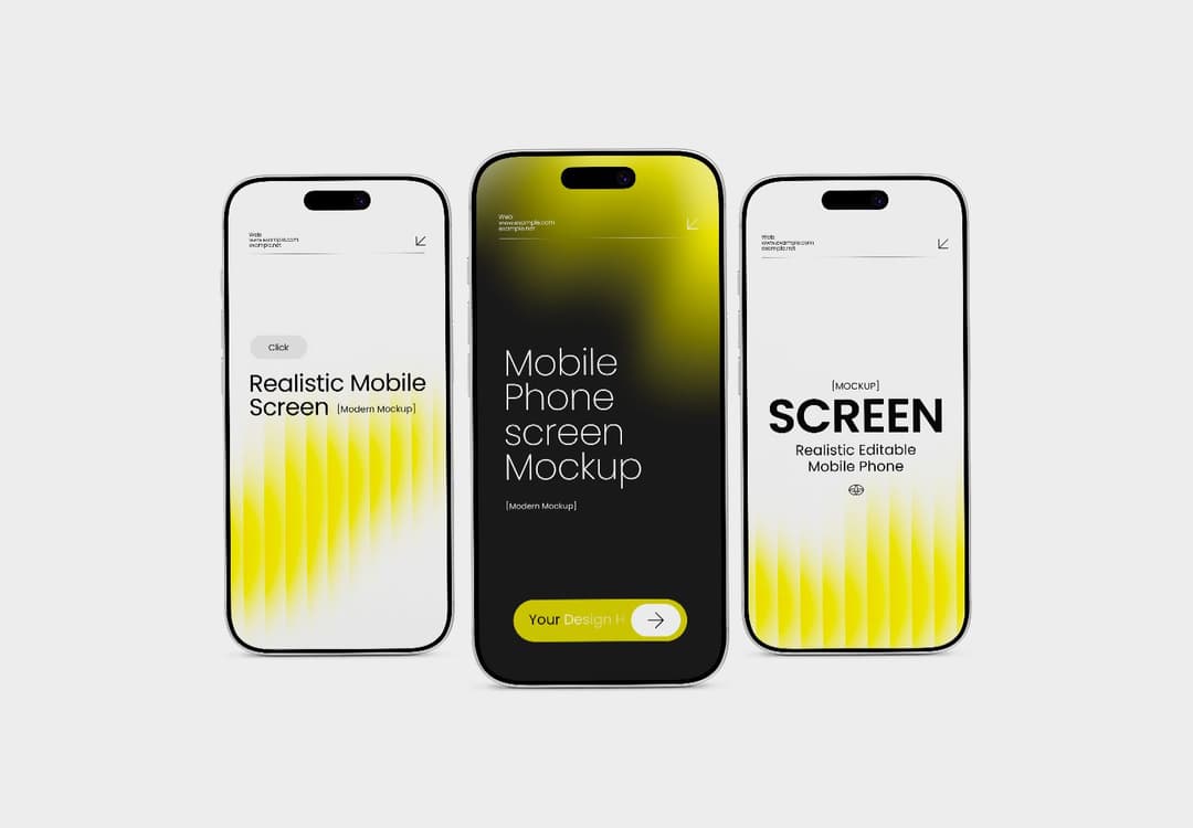 Triple Mobile Phone Screen Mockup Set
