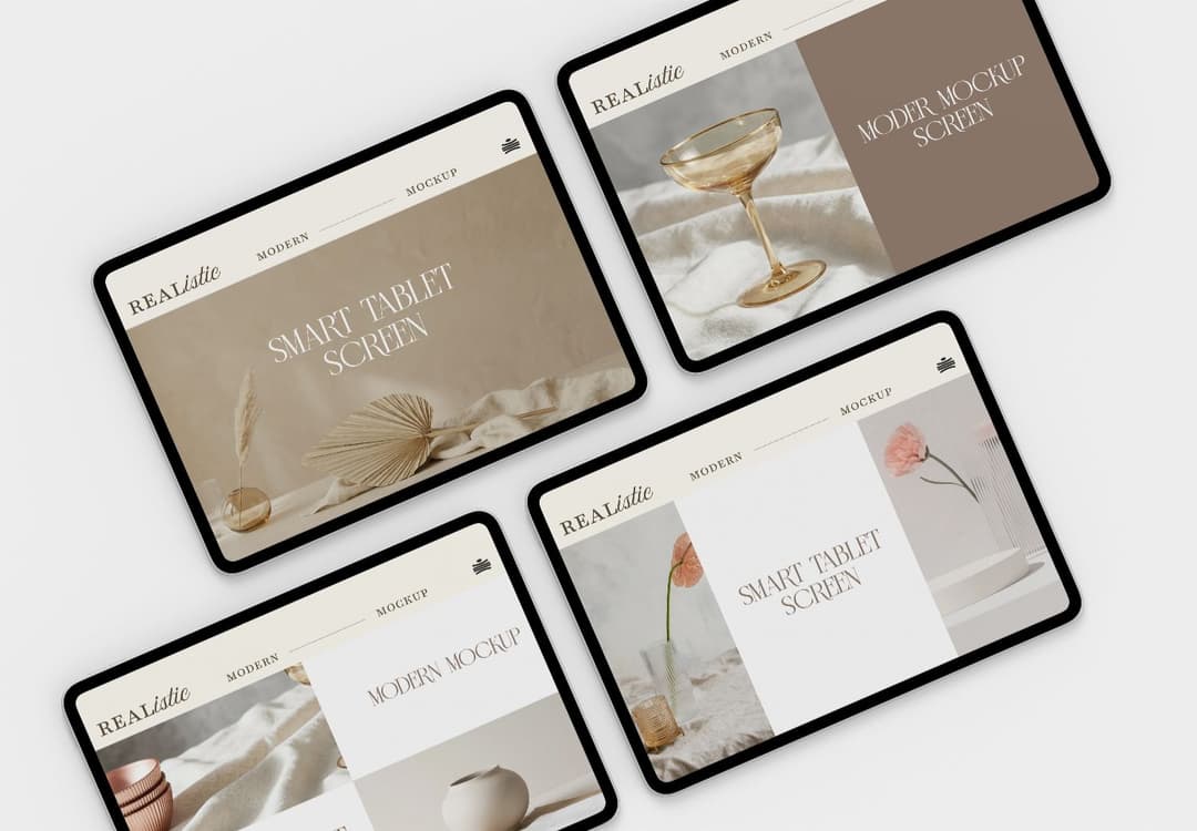 Tablet Screen Mockup Set Angled Minimal Layout
