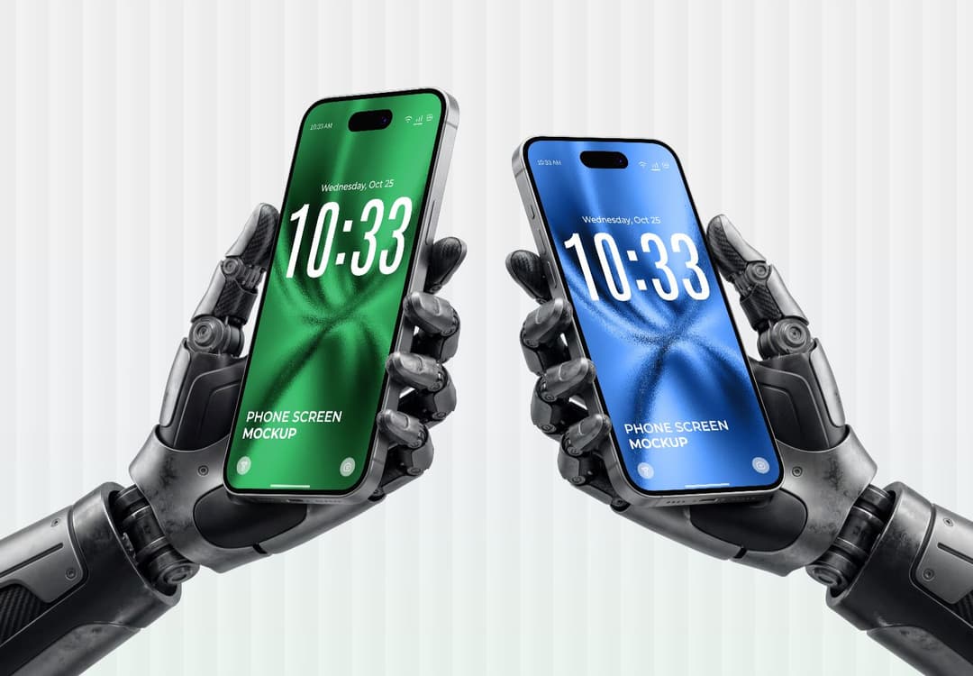 Hand Holding Dual Phone Screen Mockup