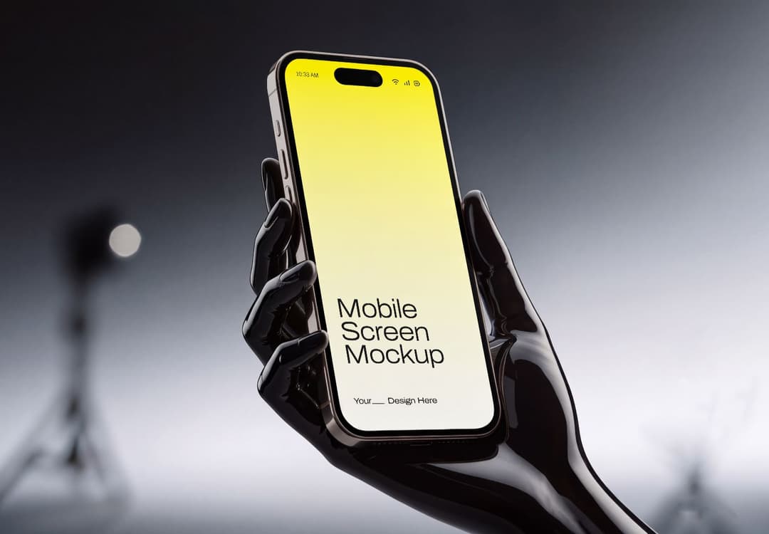 Robot's Hand Holding Mobile Screen Mockup