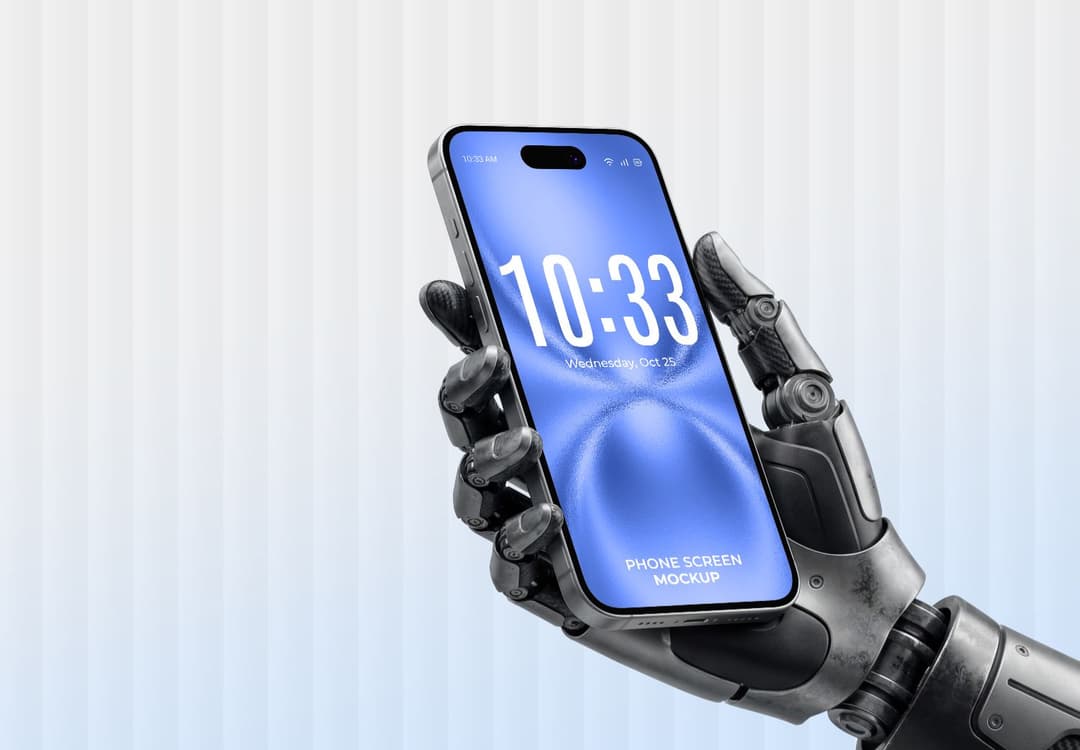Robotic Hand-holding Phone Screen Mockup