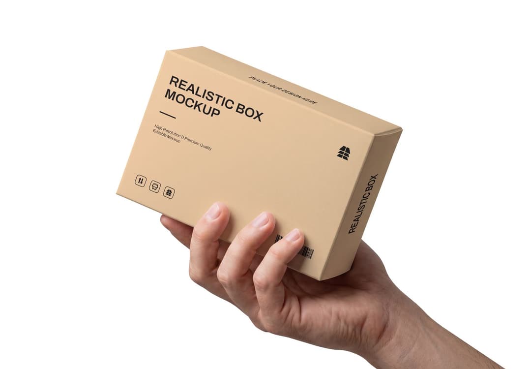 Hand Holding Realistic Box Packaging Mockup