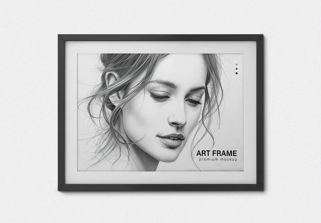 Minimal Art Frame Mockup with Portrait Sketch
