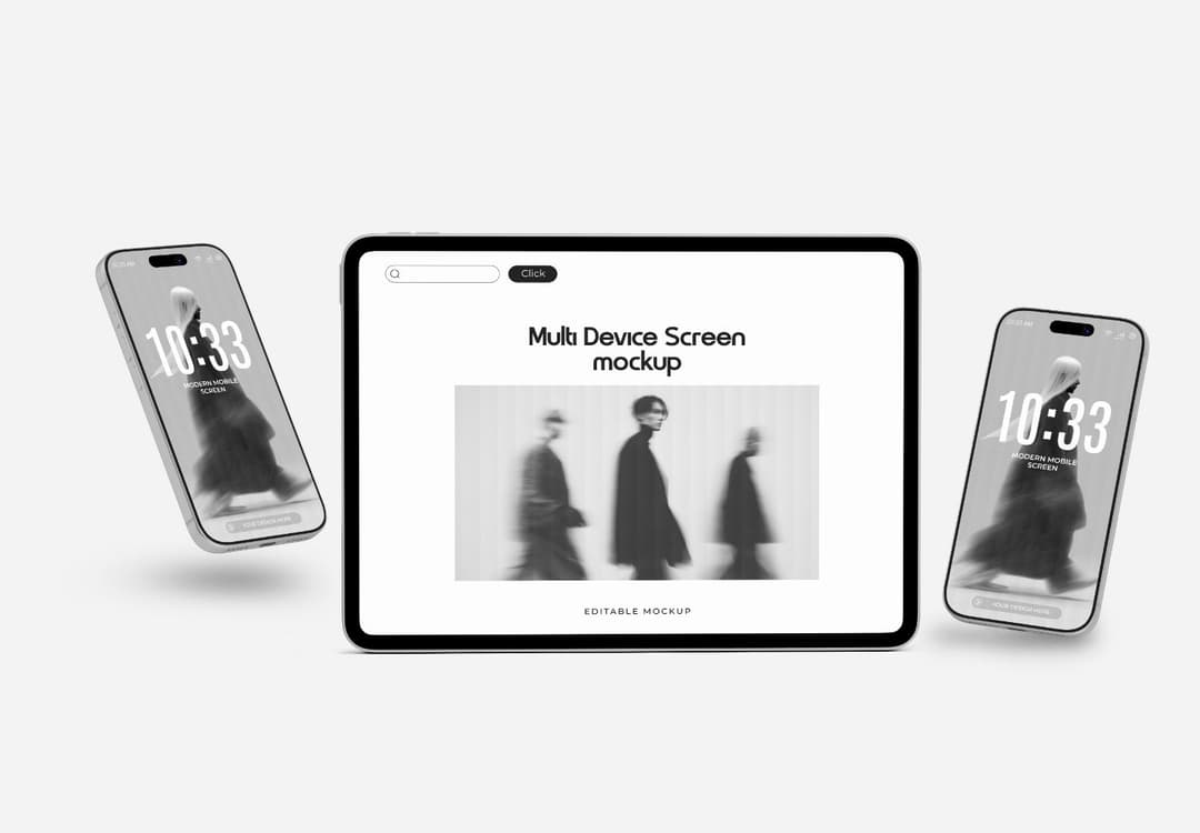 Minimal Multi Device Mockup with Tablet and Smartphone Screens