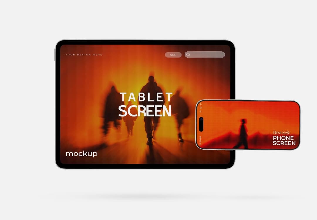 Warm Gradient Tablet and Phone Mockup Cinematic Screen Display