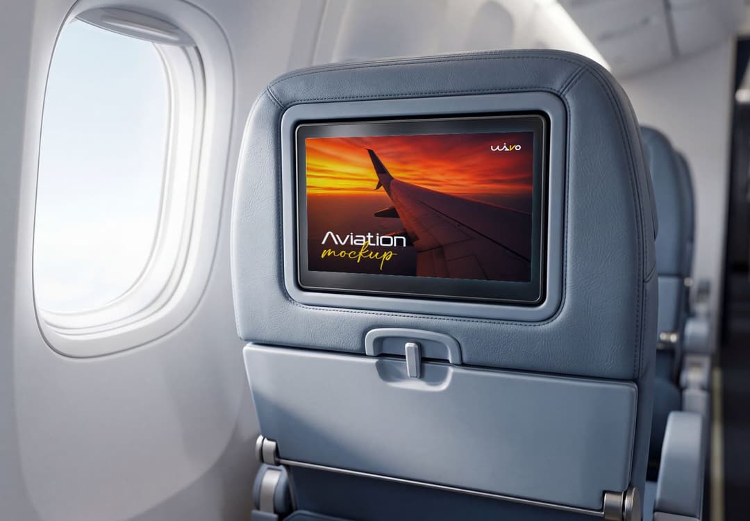 Airplane Seat Screen Mockup with In Flight Display View