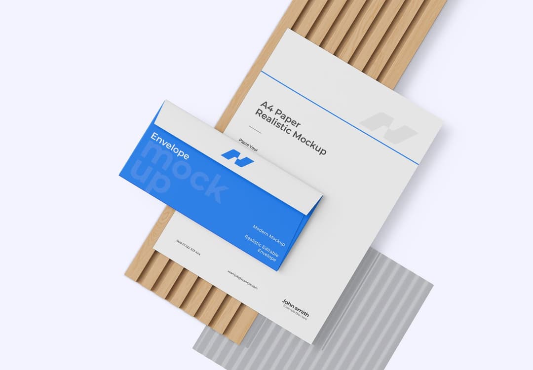 A4 Paper and Envelope Mockup with Minimal Stationery Layout