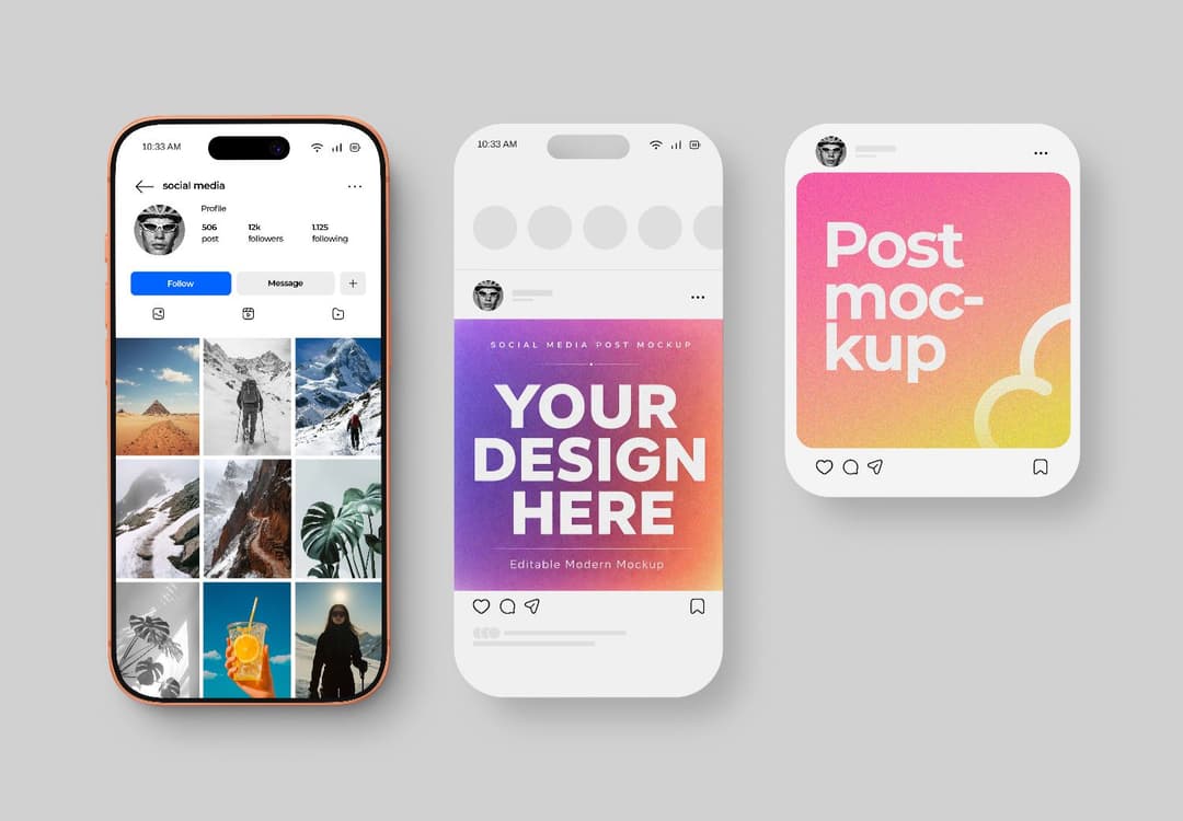 Social Media Post Mockup Mobile UI Set
