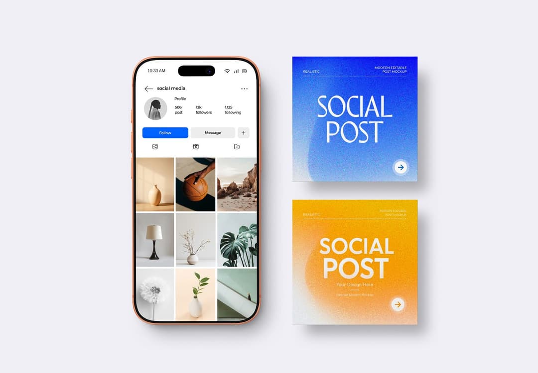 Social Media Post Mockup With Mobile Feed