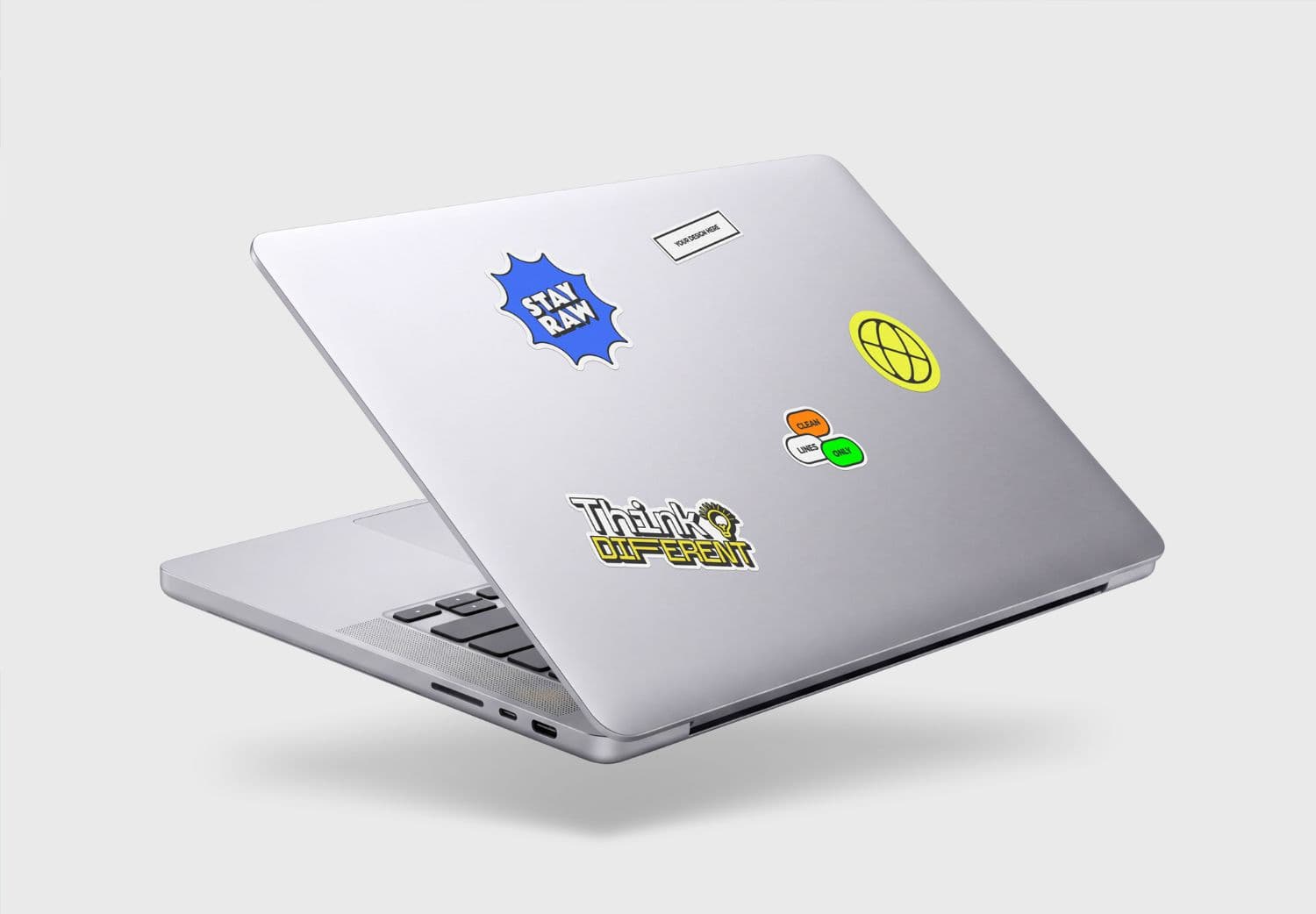 Floating Laptop Sticker Mockup with Modern Branding Presentation