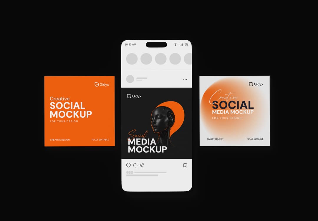 Social Media Post Mockup with Mobile Screen