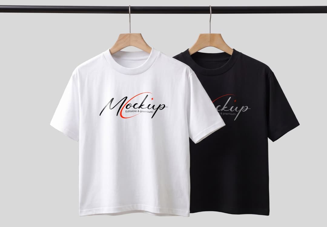 Dual T-Shirt Hanging Mockup