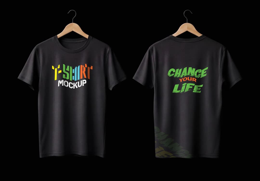 Black T-Shirt Front and Back Mockup