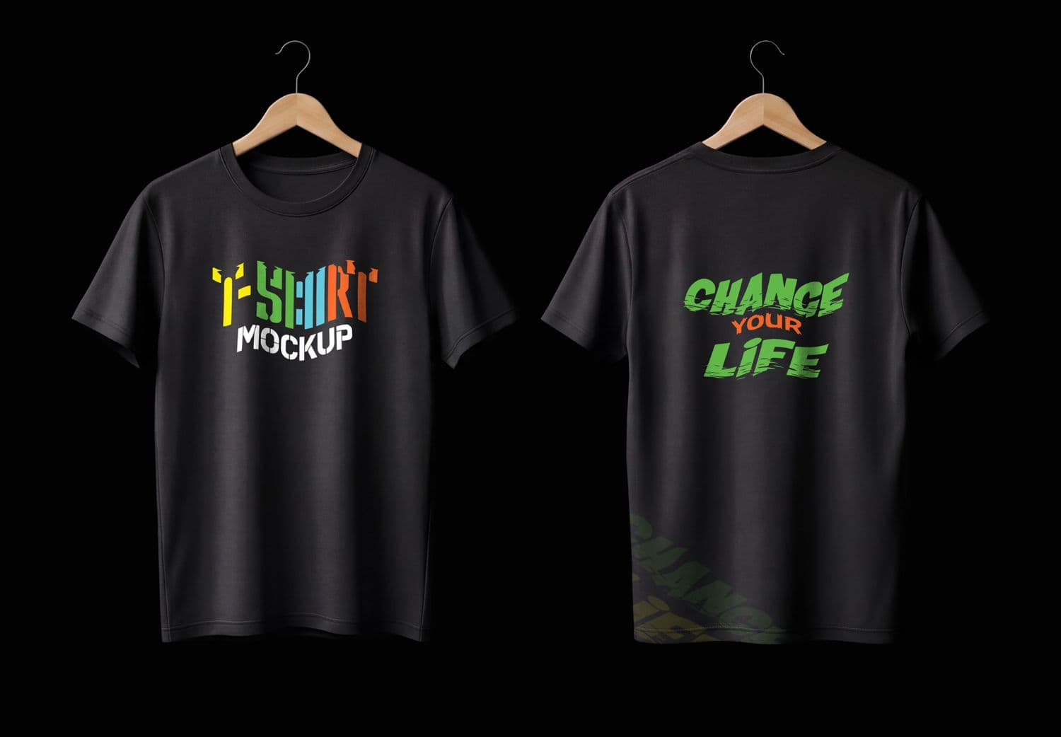 Black T-Shirt Front and Back Mockup