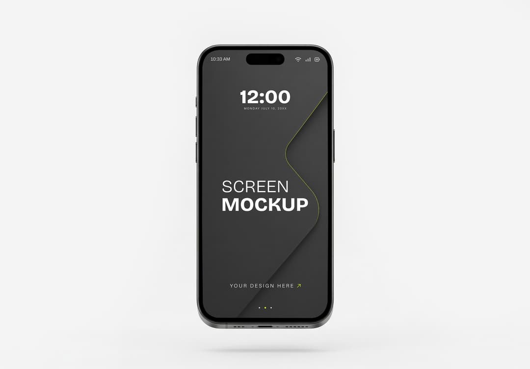 Realistic Floating iPhone 16 Pro Screen Mockup