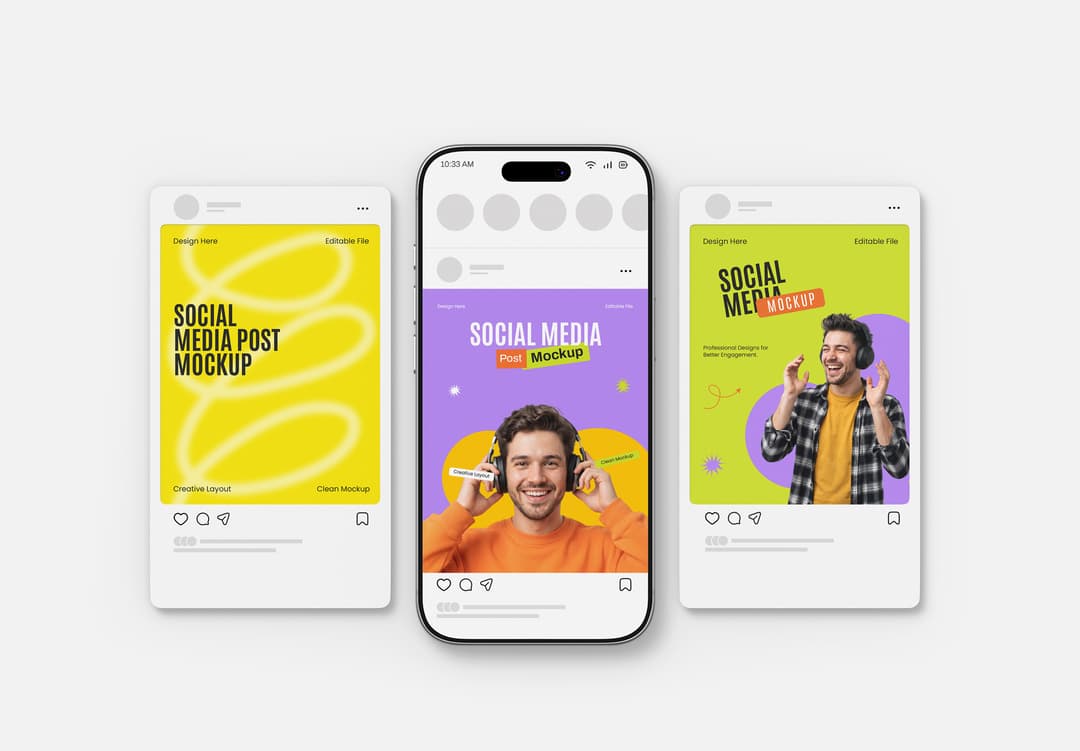 Realistic Instagram Post Mockup with Mobile Screen | MockupHive