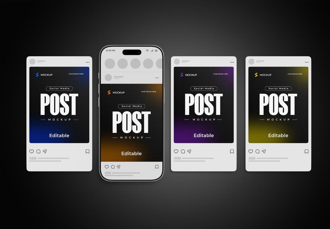 Multiple Social Media Post Mockup with Realistic Smartphone Display