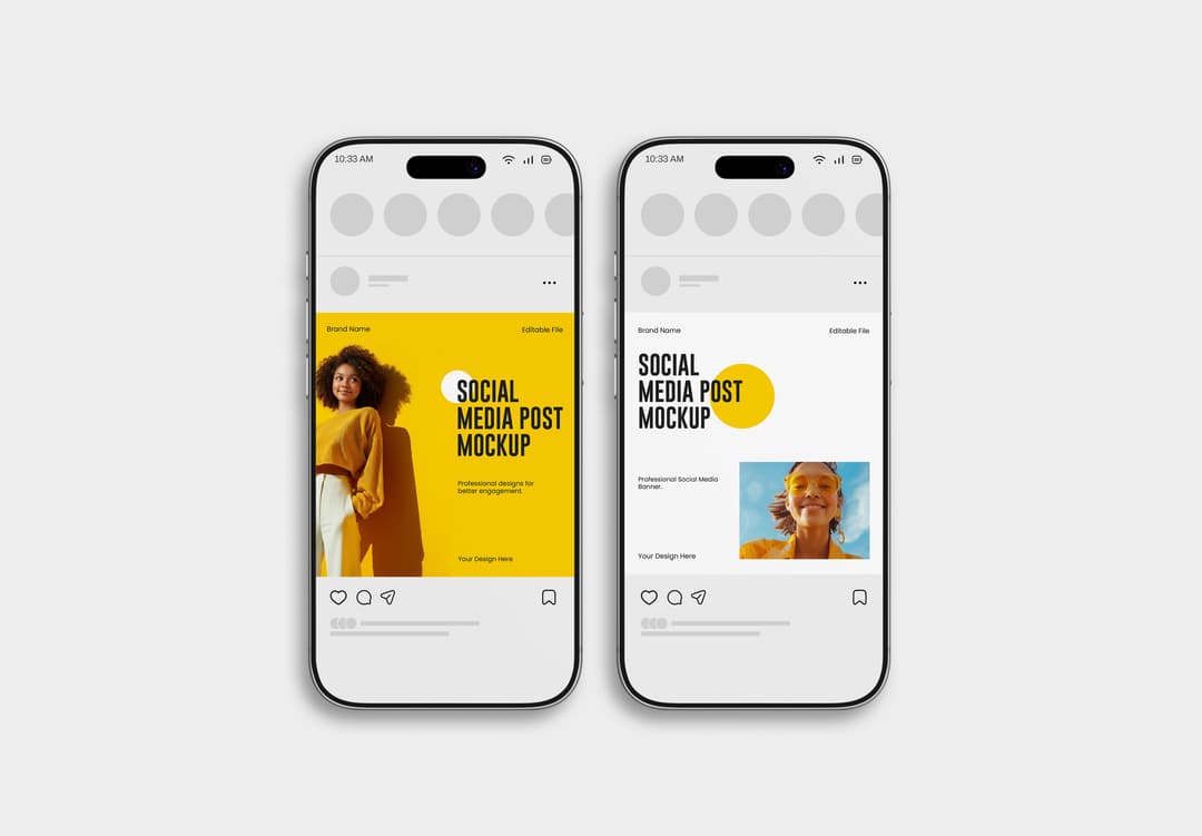 Realistic Instagram Post Mockup with Dual Mobile Screens