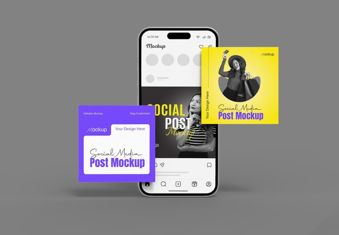 Social Media Post Mockup for iPhone - Instagram Feed & Story Templates