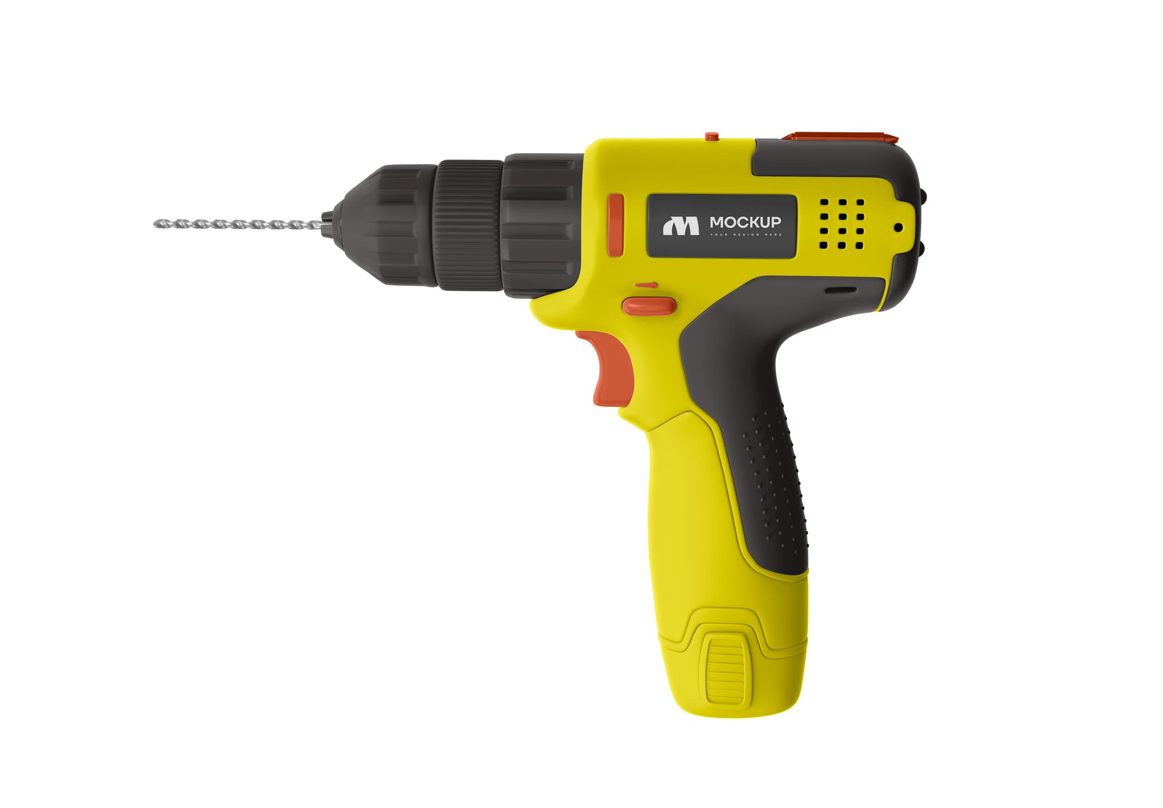 Cordless Power Drill Mockup – Yellow & Black Tool with Branding Area