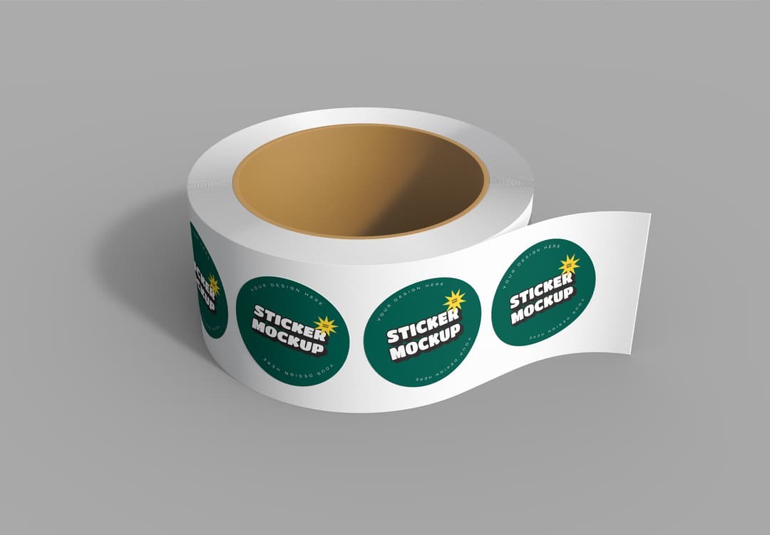 Round Roll Stickers Mockup – Minimal White Background