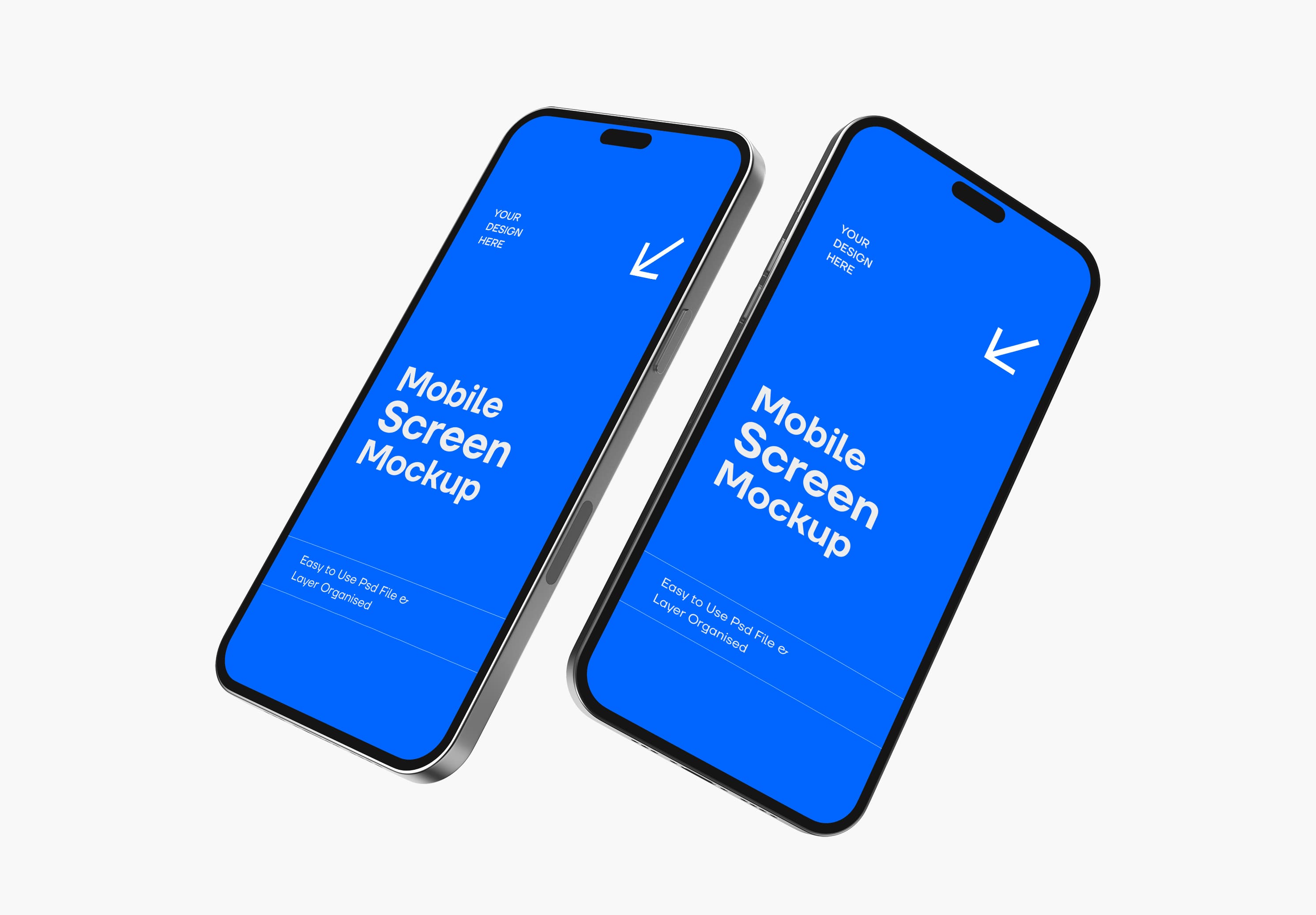 iPhone 17 Pro Dual Mockup – Floating Blue Screens on Clean White Background