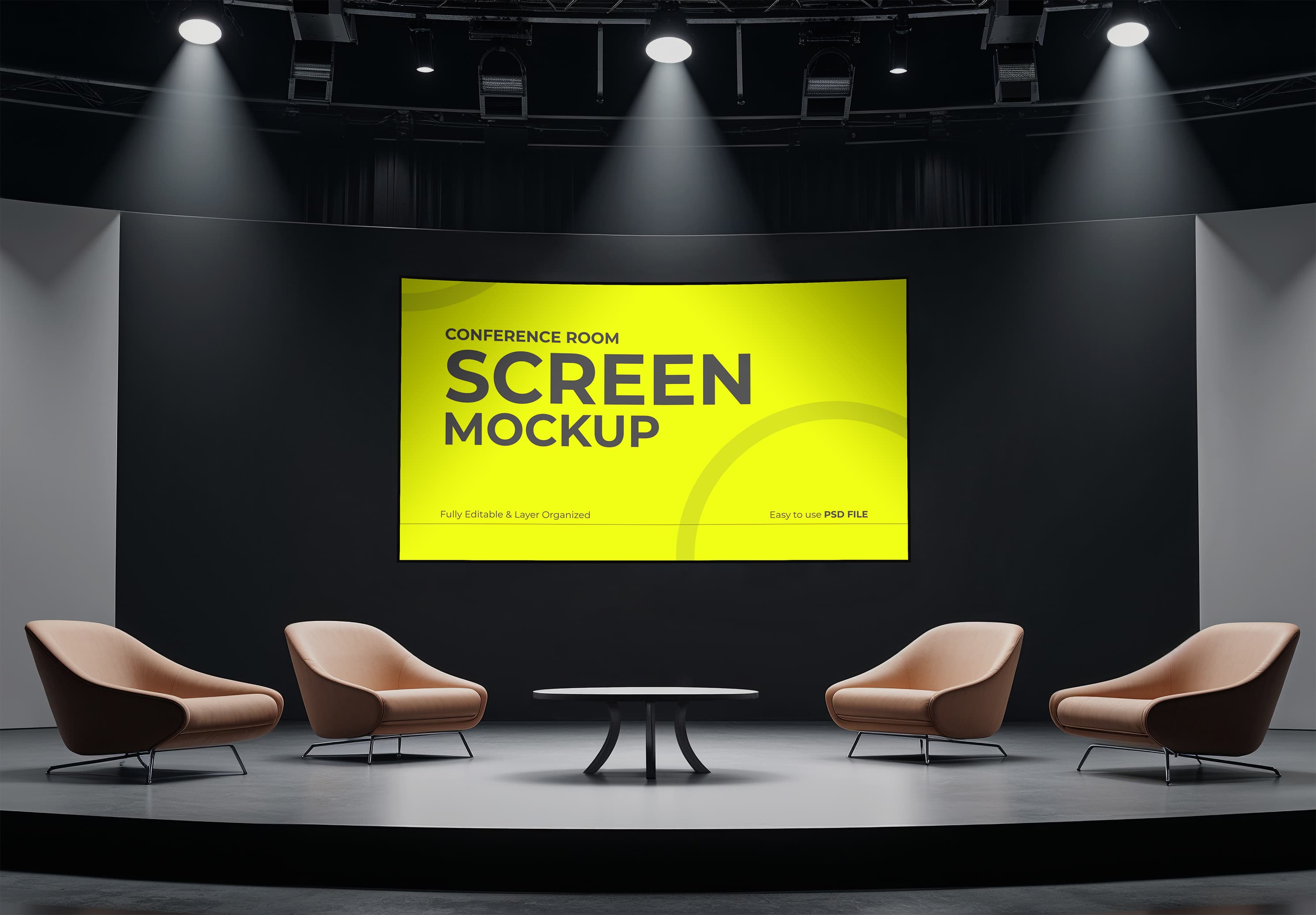 Conference Room Screen Mockup – Editable PSD
