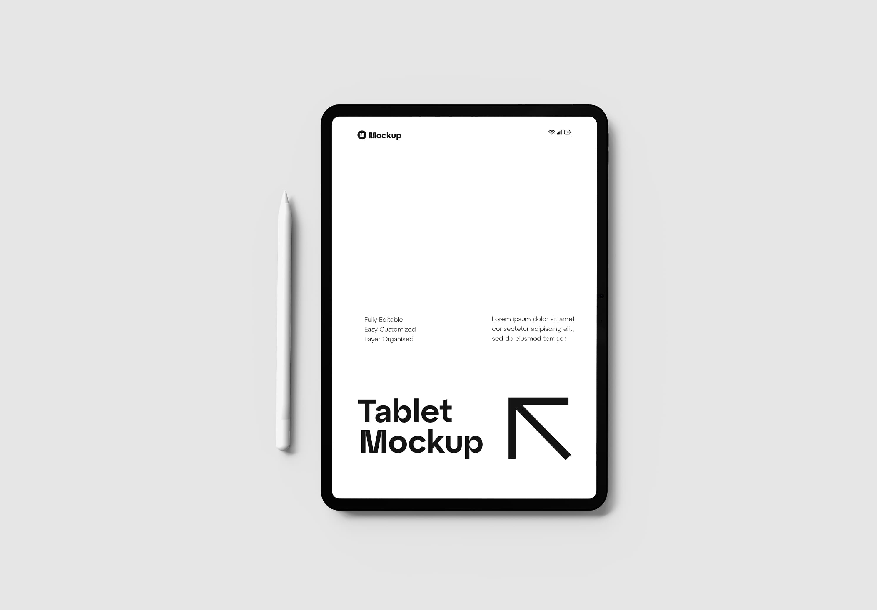 Minimalist Tablet Mockup with Stylus – Clean UI Presentation for Designers & Brands