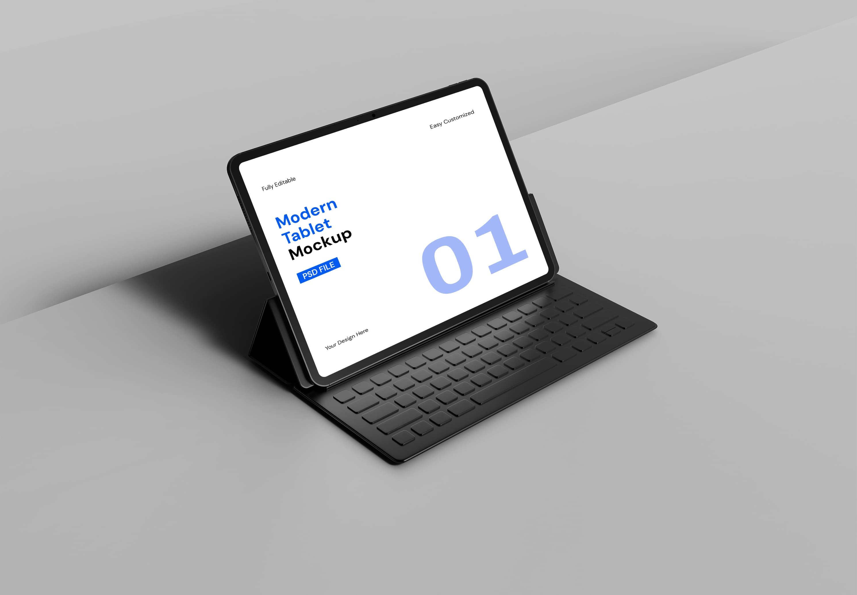 Modern Tablet Mockup – With Keyboard, Editable PSD