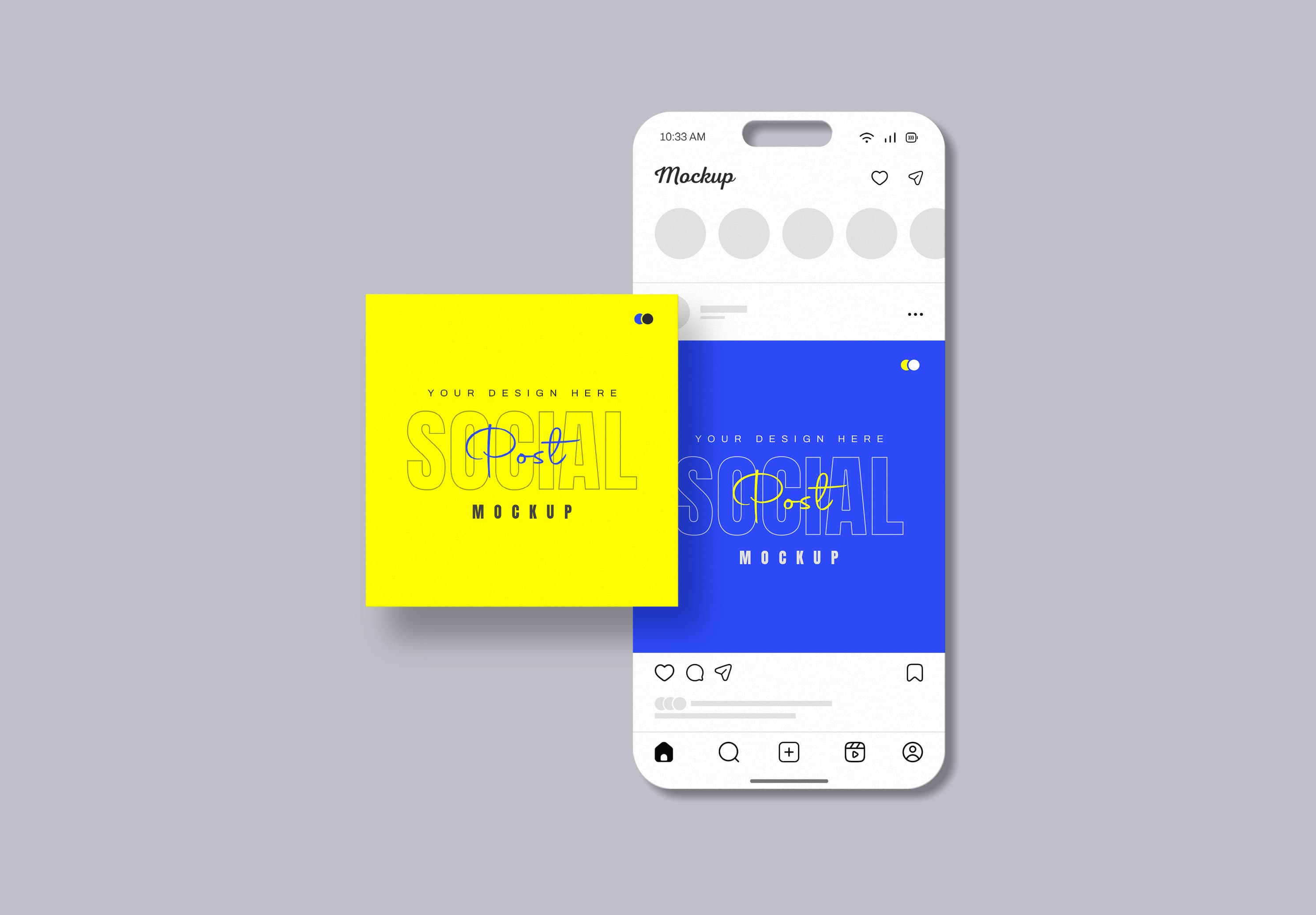 Instagram Social Post Mockup – Mobile Feed + Floating Card for Branding & Content Designers
