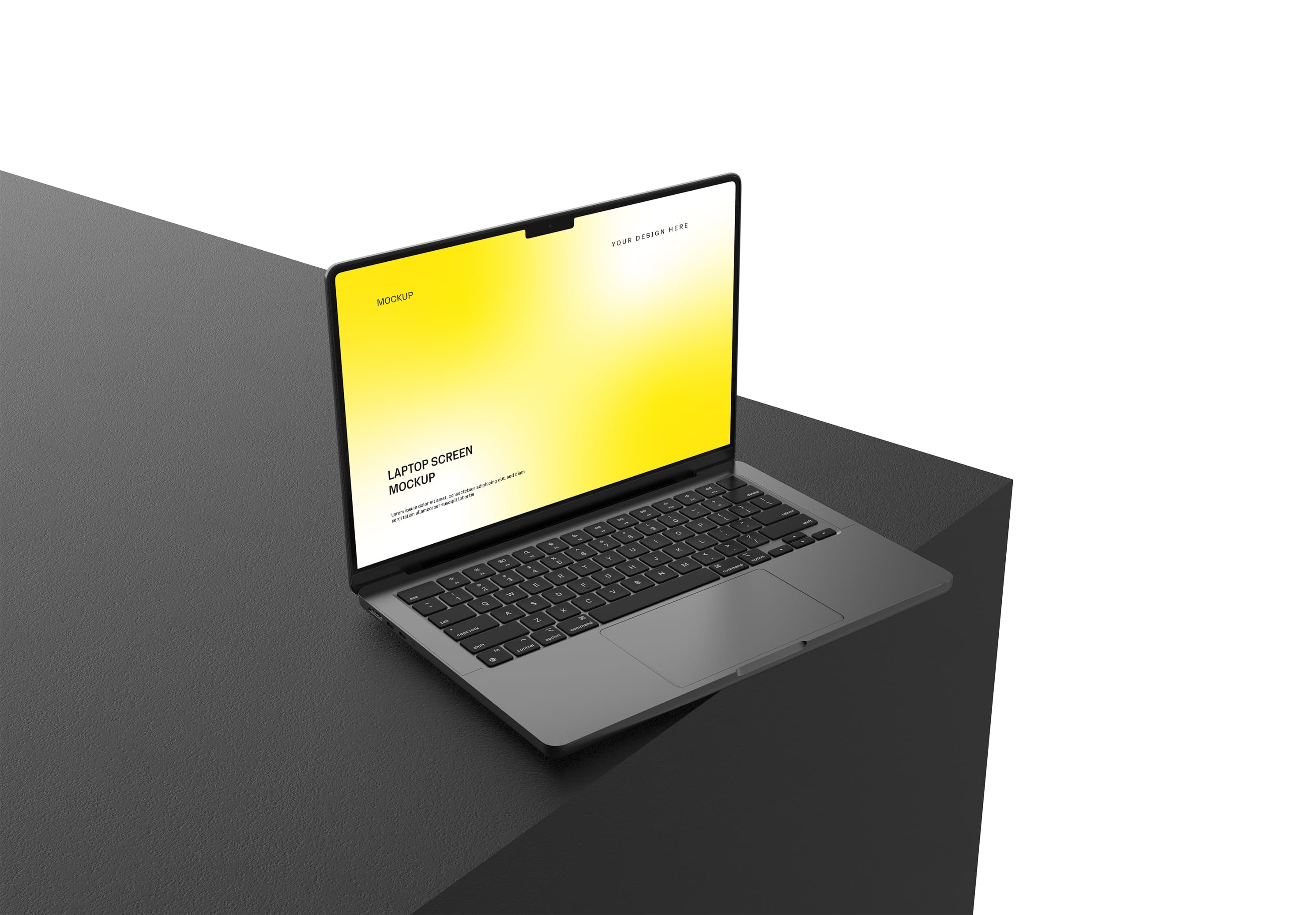 MacBook Pro Mockup – Vibrant Yellow Gradient Screen on Dark Textured Surface