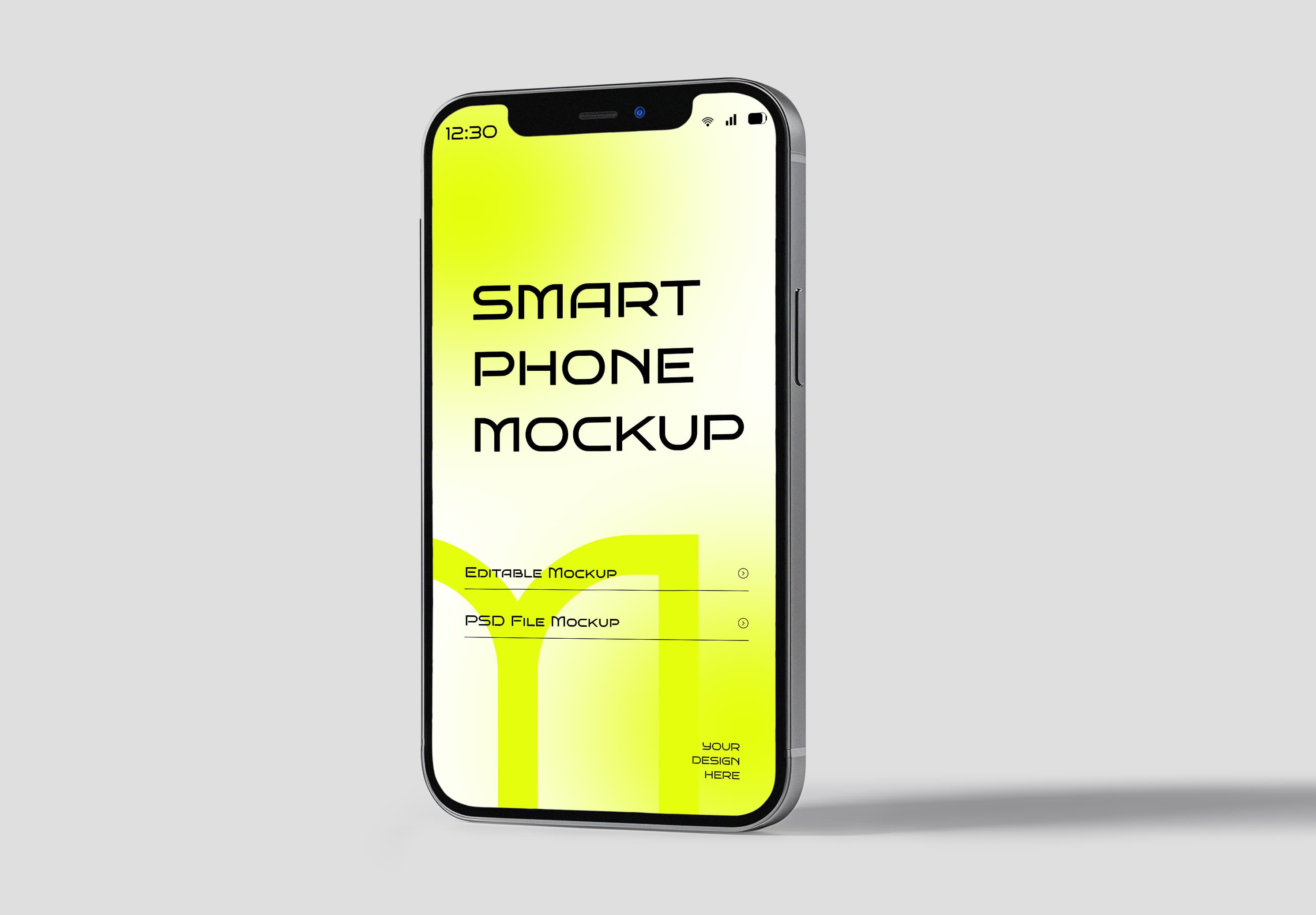 iPhone 15 Pro Mockup – Neon Yellow Gradient Screen on Clean White Background