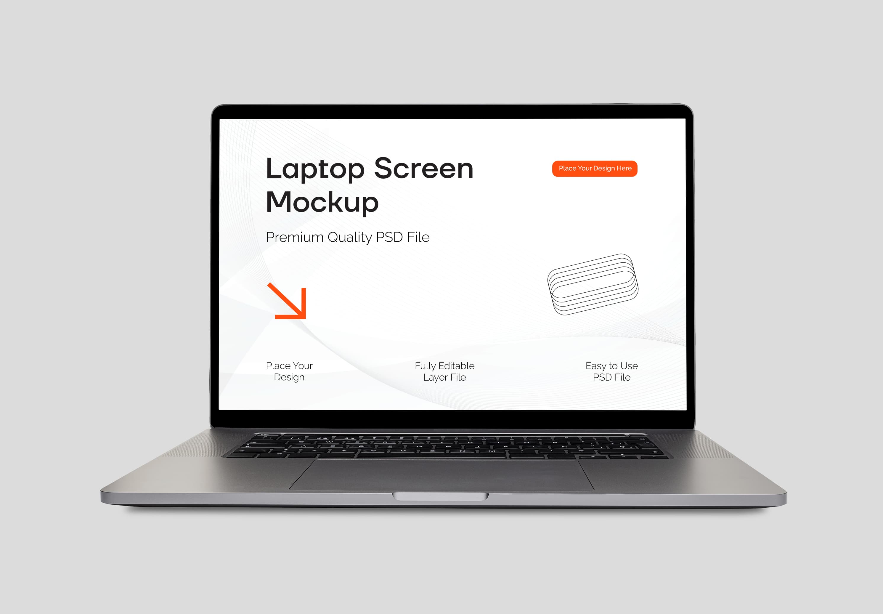 MacBook Pro 16-inch Mockup – Clean White Screen with Orange Accent