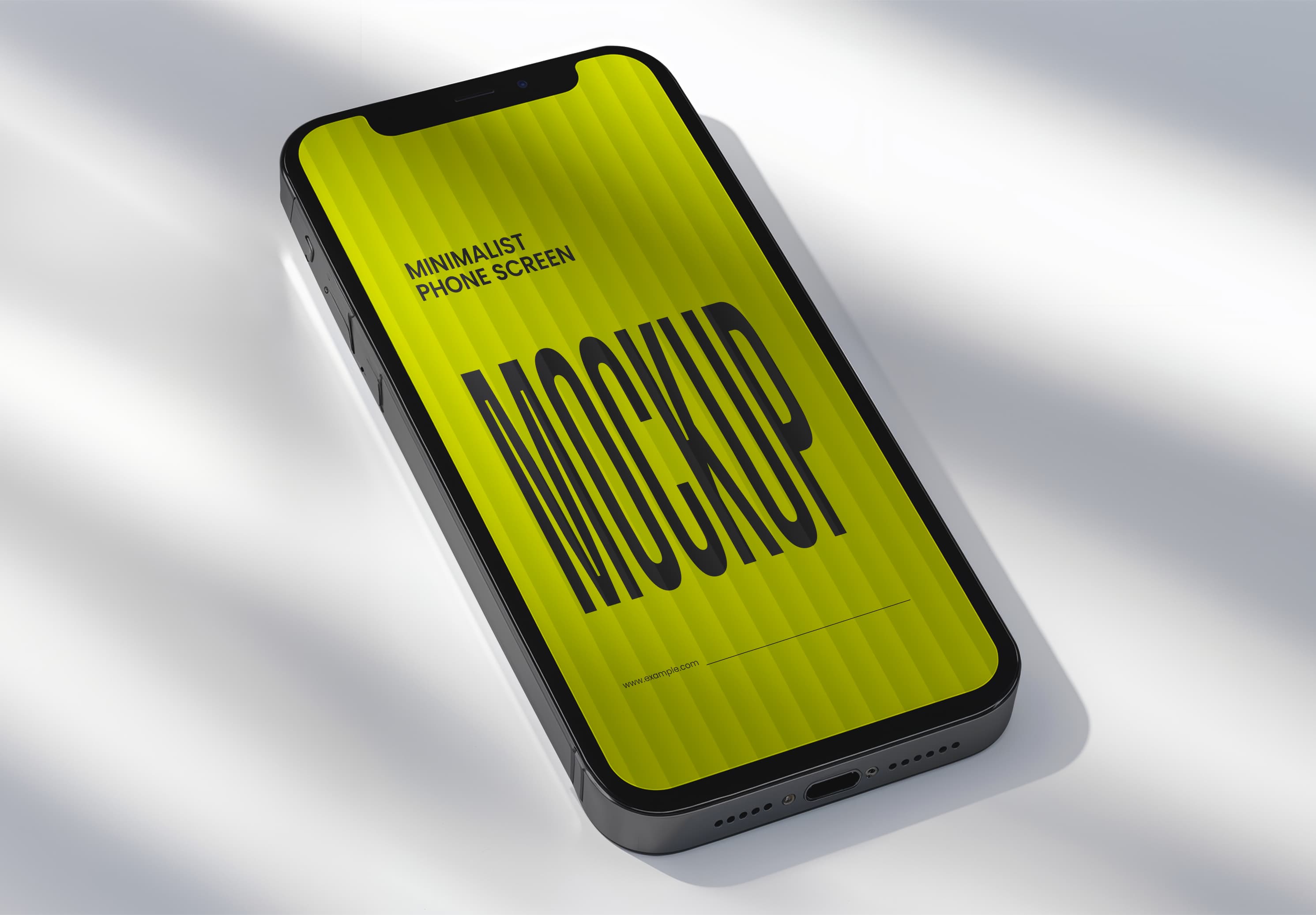 iPhone 11 Pro Mockup – Vibrant Lime Green Striped Screen with Soft Shadow Lighting
