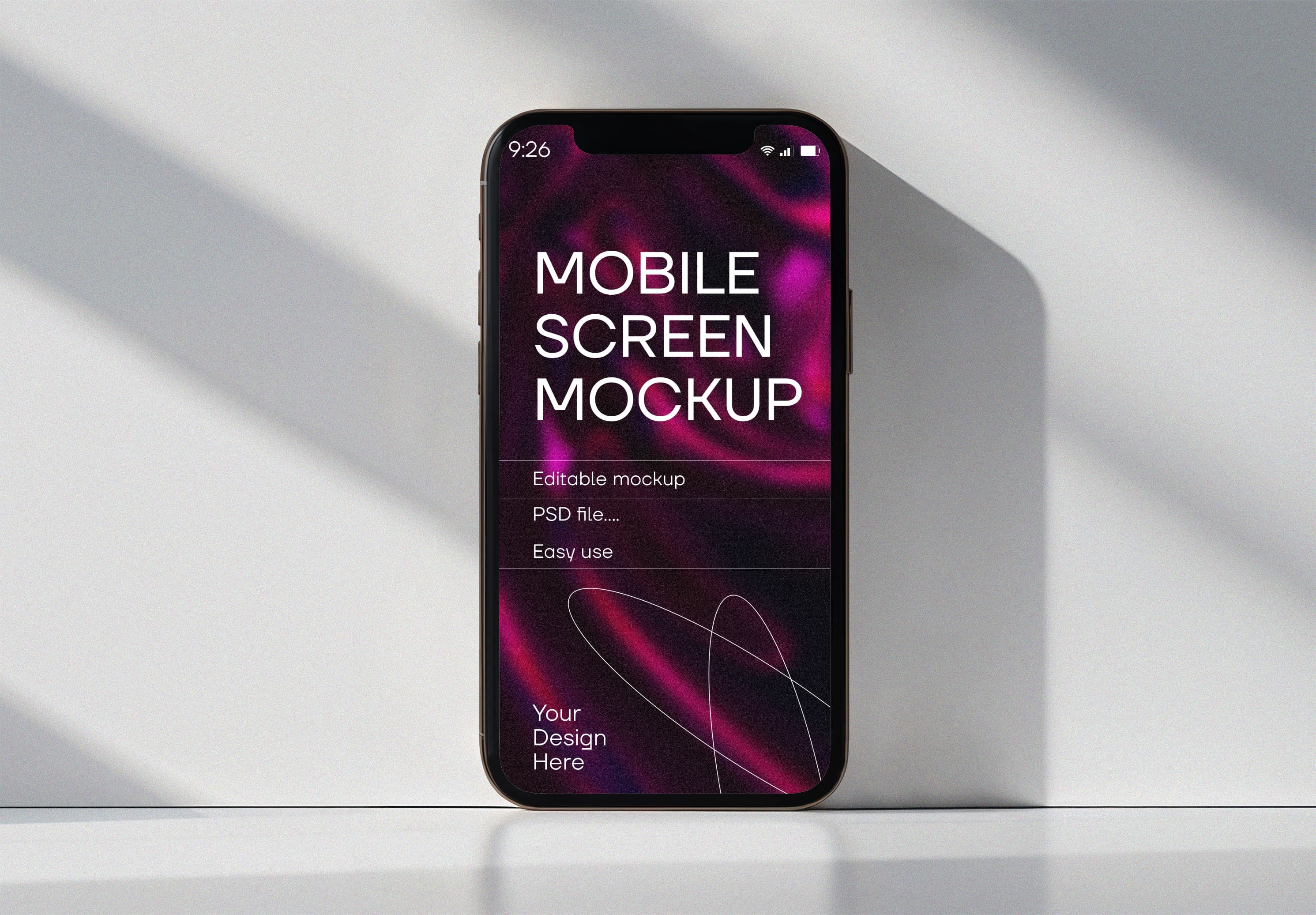 iPhone 13 Pro Mockup – Deep Purple Abstract Screen with Dramatic Sunlight Shadows