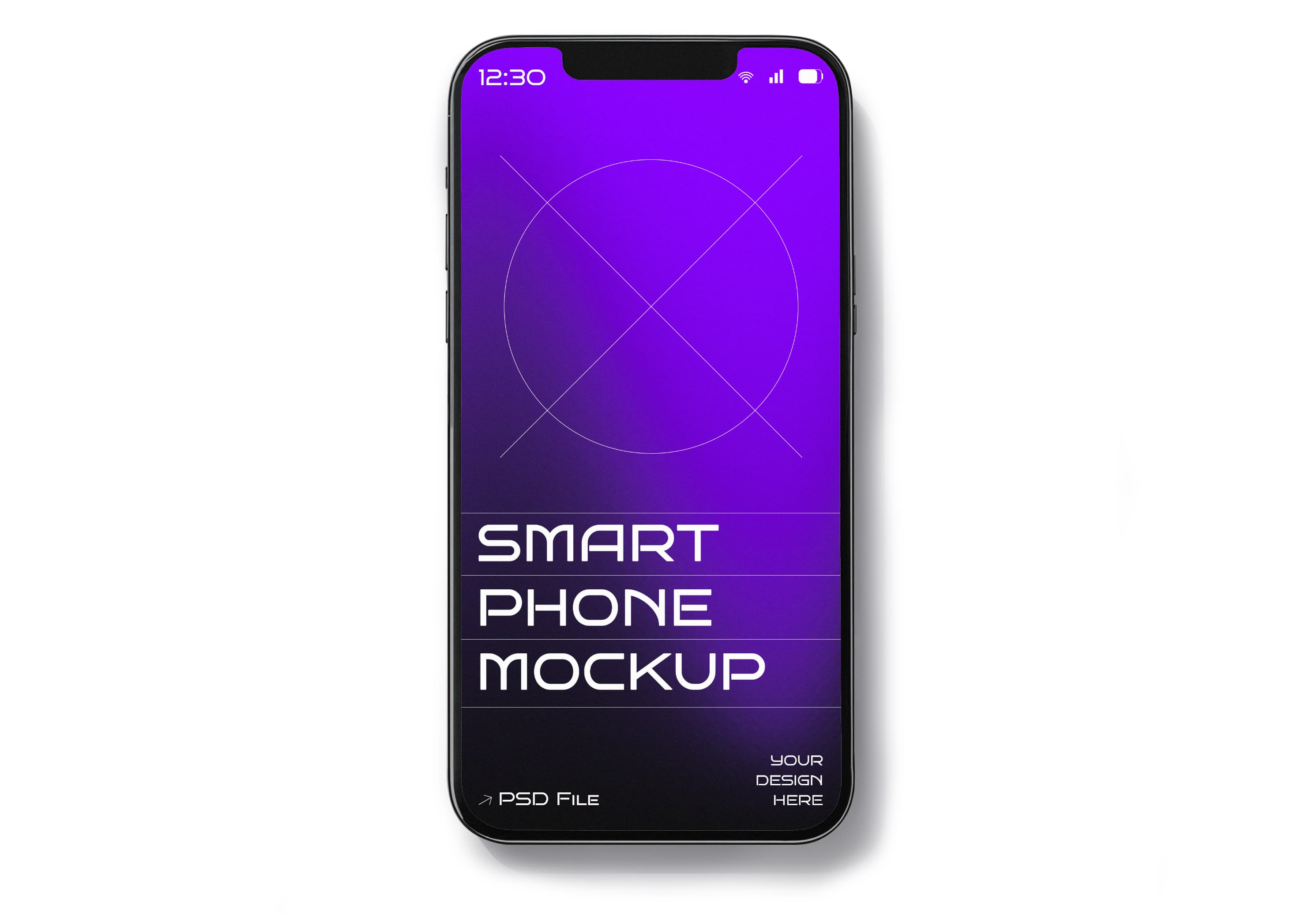 iPhone 14 Mockup – Electric Purple Gradient Screen on Clean White Background