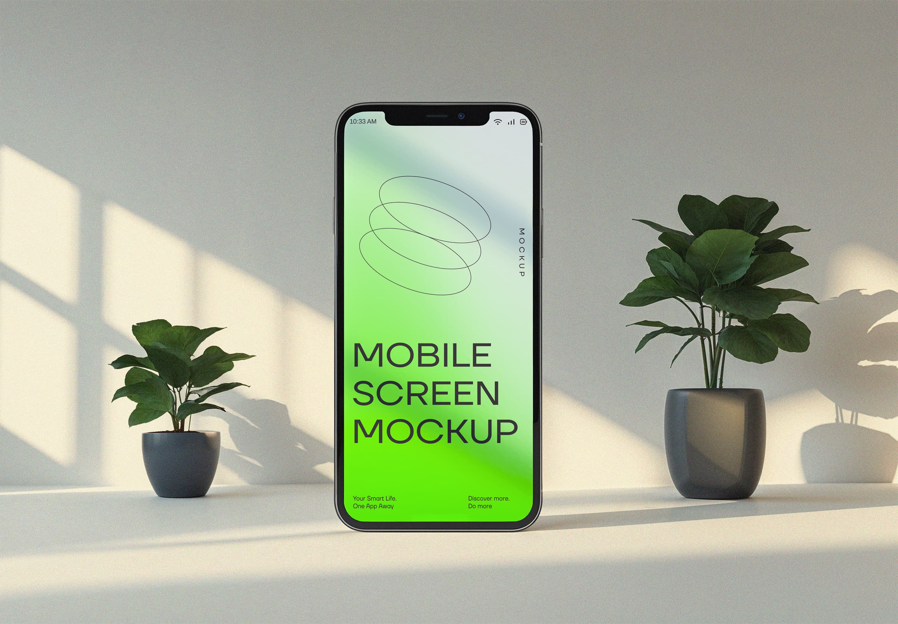 iPhone 12 Pro Mockup – Fresh Green Screen with Natural Sunlight & Indoor Plants