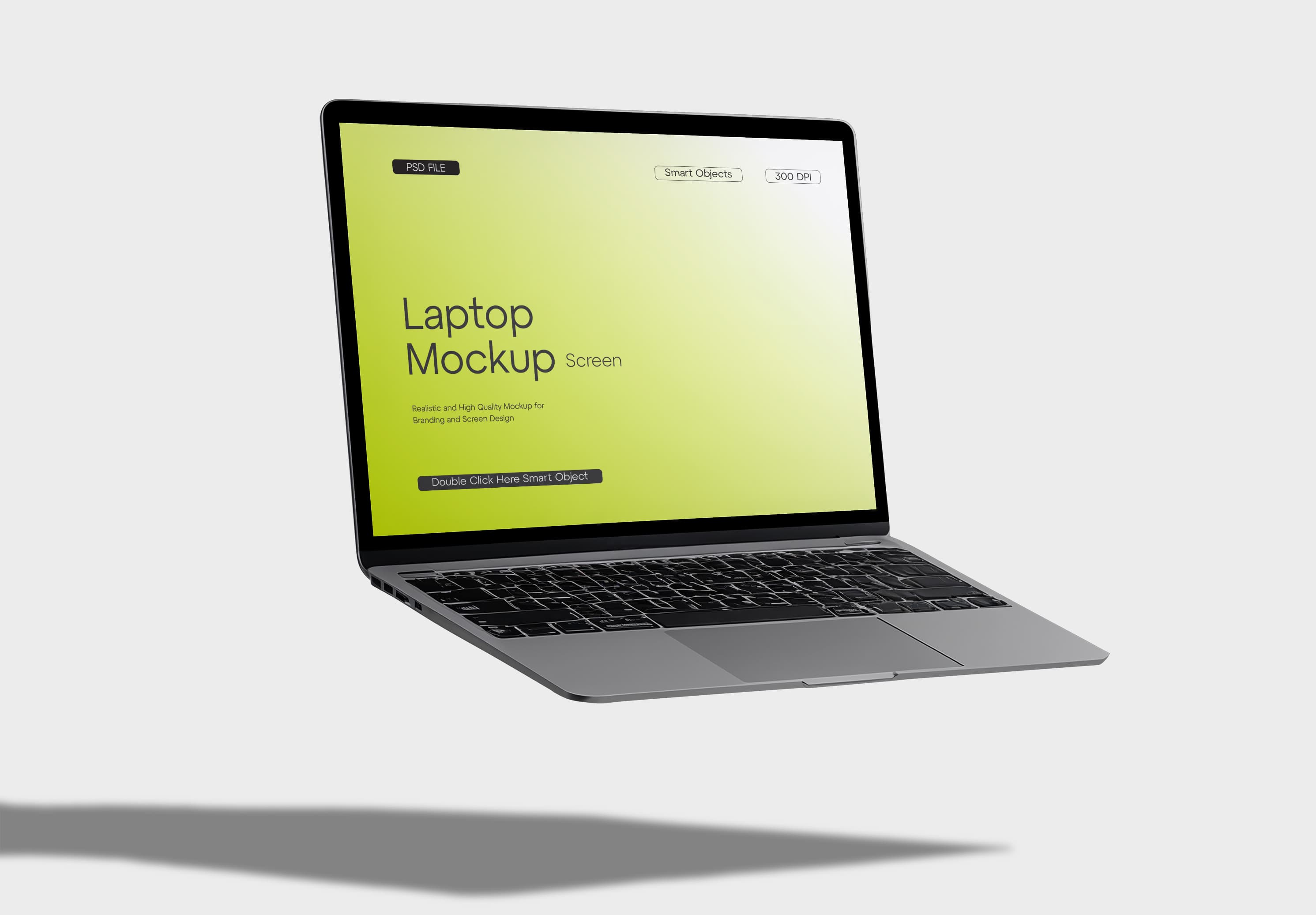 MacBook Air 13-inch Mockup – Floating Lime Green Screen on Neutral Background
