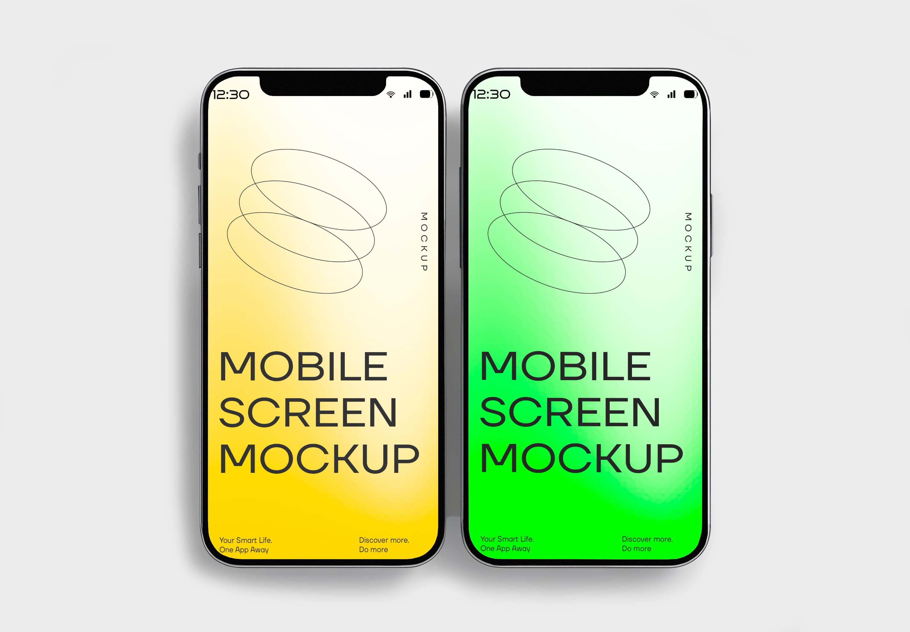 iPhone 15 Pro Dual Mockup – Gradient Yellow & Green Screens on Neutral Background