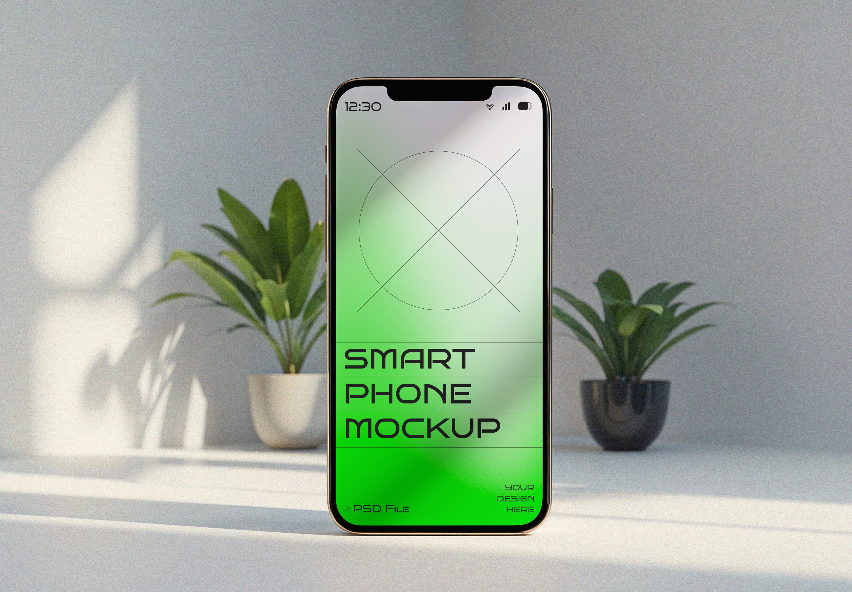 iPhone 14 Pro Mockup – Fresh Green Screen with Natural Light & Indoor Plants